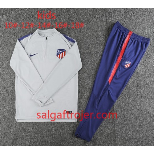 Atlético Madrid Børn Sweatshirt Dragt Grå Hvid 2018-2019 Atlético Madrid Børn Sweatshirt Dragt Grå Hvid 2018-2019